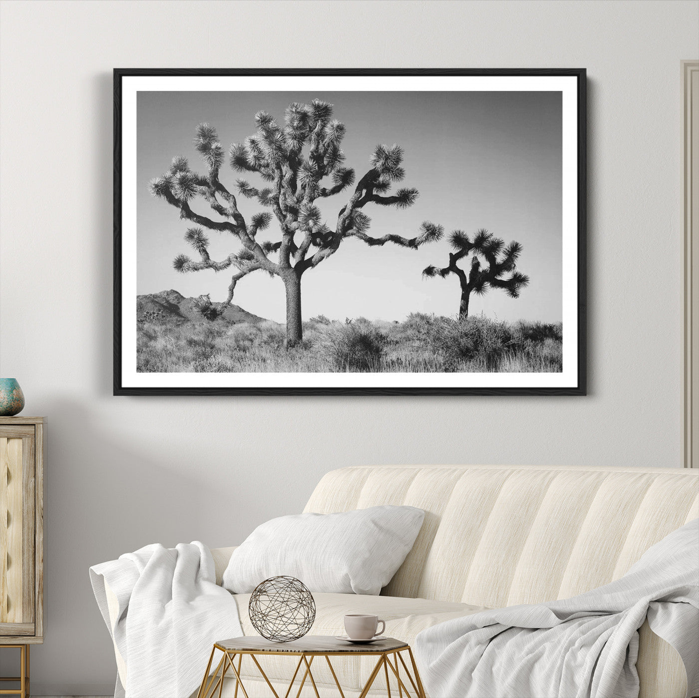 93692513-MGC-FP-36x24_Black-Joshua Tree Wall Art Canvas Print, Monochrome Desert Print, Framed Minimalist Nature Scene Art Print, Large Black White Landscape Printing