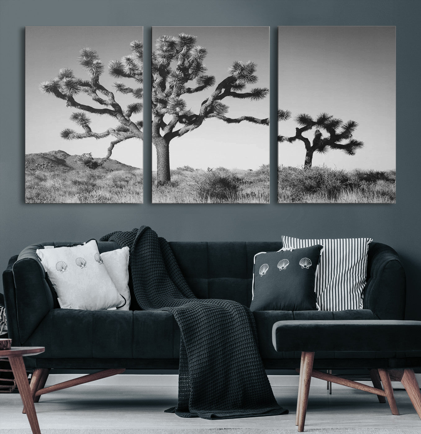 93692513-MGV-CV-36X24-Joshua Tree Wall Art Canvas Print, Monochrome Desert Print, Framed Minimalist Nature Scene Art Print, Large Black White Landscape Printing