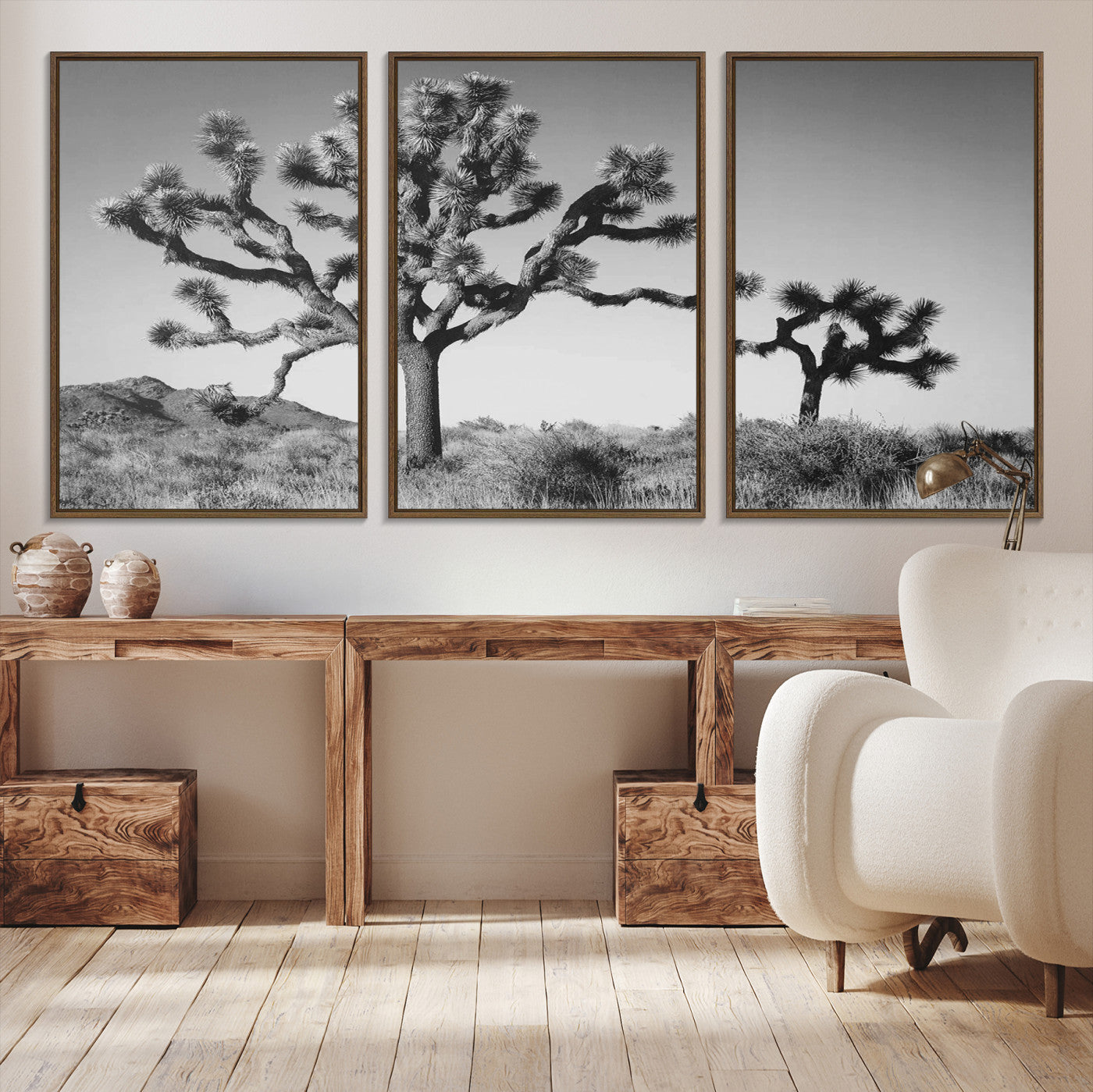 93692513-MGV-CV-36X24-Joshua Tree Wall Art Canvas Print, Monochrome Desert Print, Framed Minimalist Nature Scene Art Print, Large Black White Landscape Printing