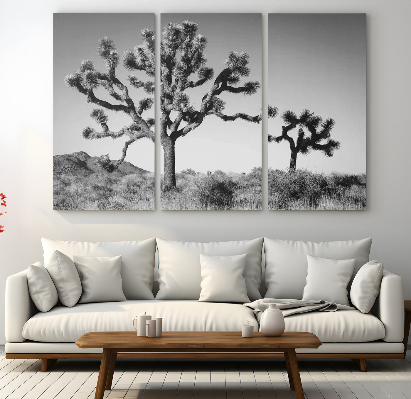 93692513-MGV-CV-48X32-3P-Joshua Tree Wall Art Canvas Print, Monochrome Desert Print, Framed Minimalist Nature Scene Art Print, Large Black White Landscape Printing