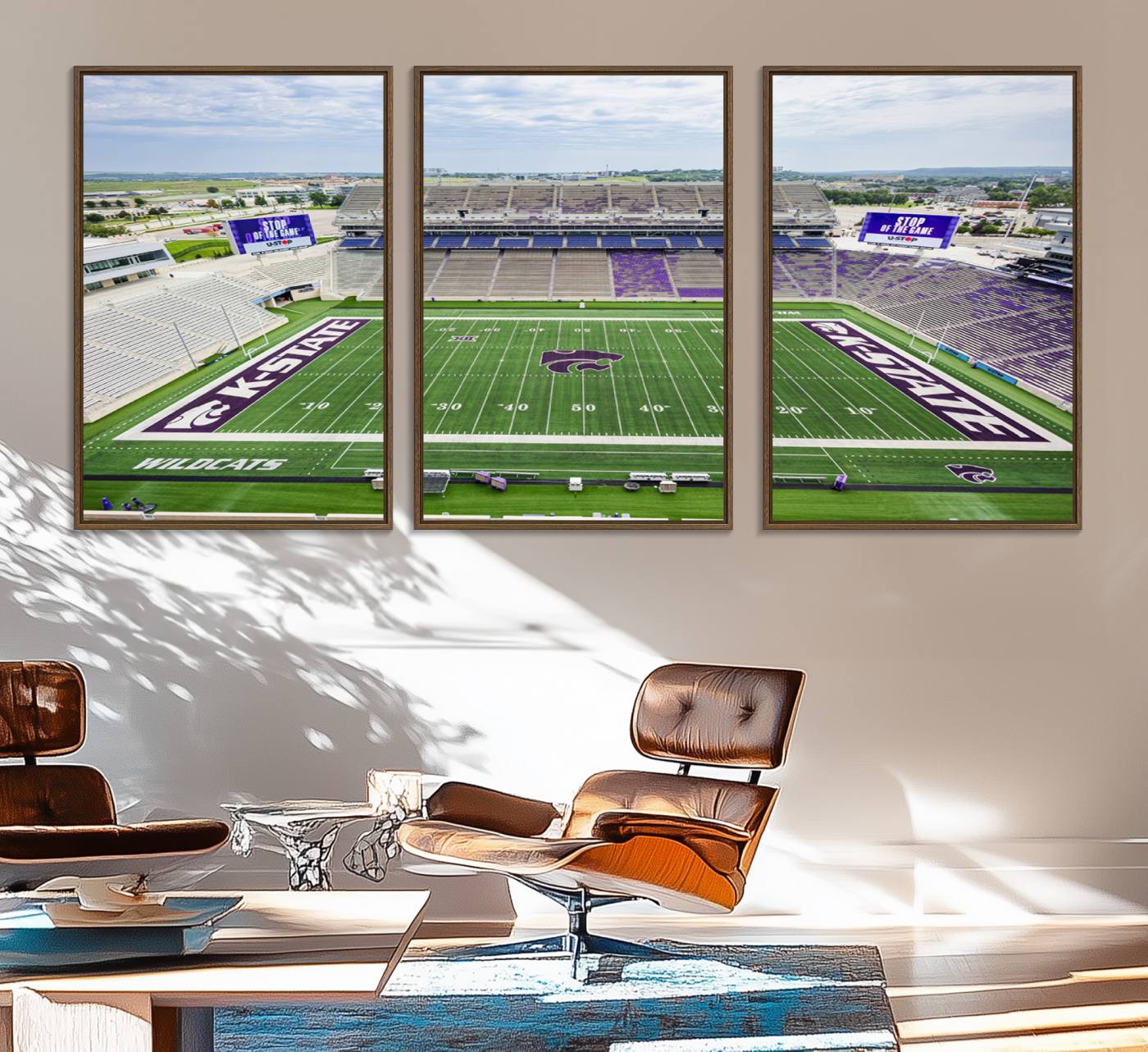 29452-MGV-FC-60X30-3P_Walnut-KState Wildcats Football Team Print - Manhattan Bill Snyder Family Football Stadium Wall Art Canvas Print