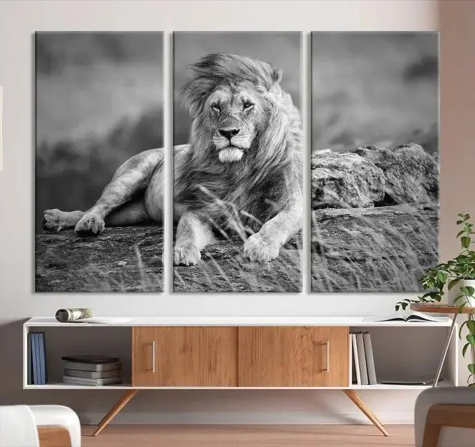 The "King of Forest" Lion Wall Art Canvas Print, a black-and-white triptych, stands out as a stunning piece. Featuring museum-quality canvases and a UV-protective coating for lasting vibrancy, it is also available with free shipping.