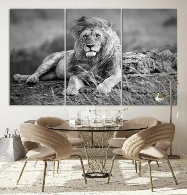 The "King of Forest" Lion Wall Art Canvas Print, a black-and-white triptych, stands out as a stunning piece. Featuring museum-quality canvases and a UV-protective coating for lasting vibrancy, it is also available with free shipping.