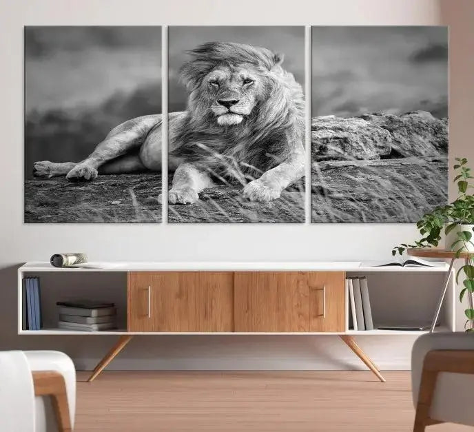 The "King of Forest" Lion Wall Art Canvas Print, a black-and-white triptych, stands out as a stunning piece. Featuring museum-quality canvases and a UV-protective coating for lasting vibrancy, it is also available with free shipping.