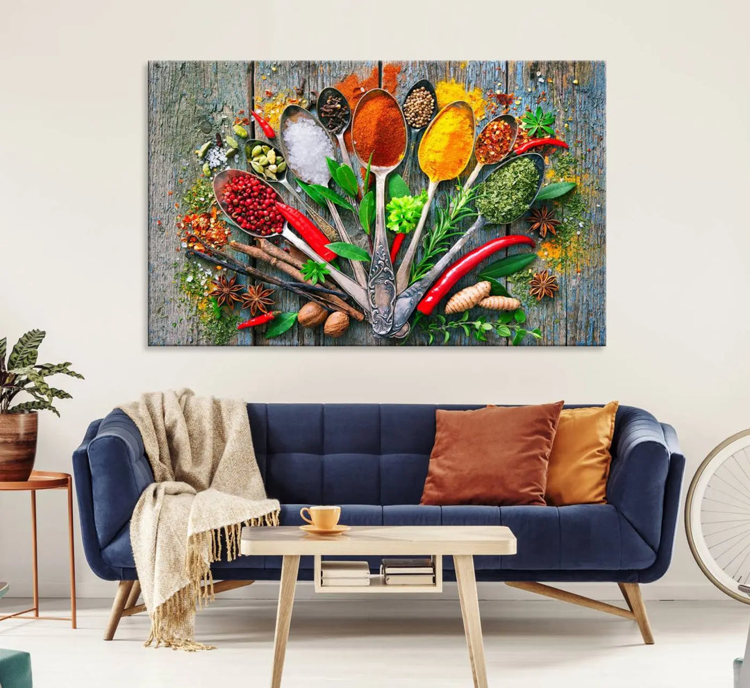 20619-MGV-CV-36X24-Kitchen Wall Art Print - Spoonful of Spices Cooking Wall Art Canvas Print - Vibrant Kitchen Decor Triptych – Culinary Art Print for Dining