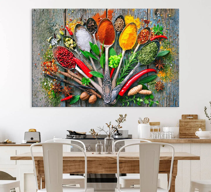 The living room features the Spoonful of Spices Cooking Wall Art Canvas.