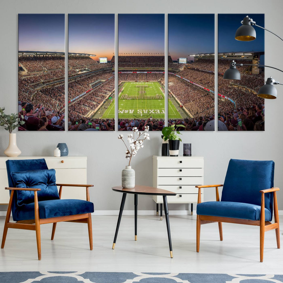 Kyle Field Wall Art Print | Large Texas A&M Aggies Football Canvas Print for Sports Enthusiasts | Framed, Ready-to-Hang Stadium Decor