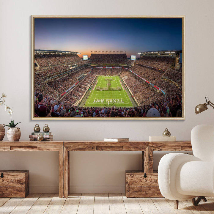 Kyle Field Wall Art Print | Large Texas A&M Aggies Football Canvas Print for Sports Enthusiasts | Framed, Ready-to-Hang Stadium Decor