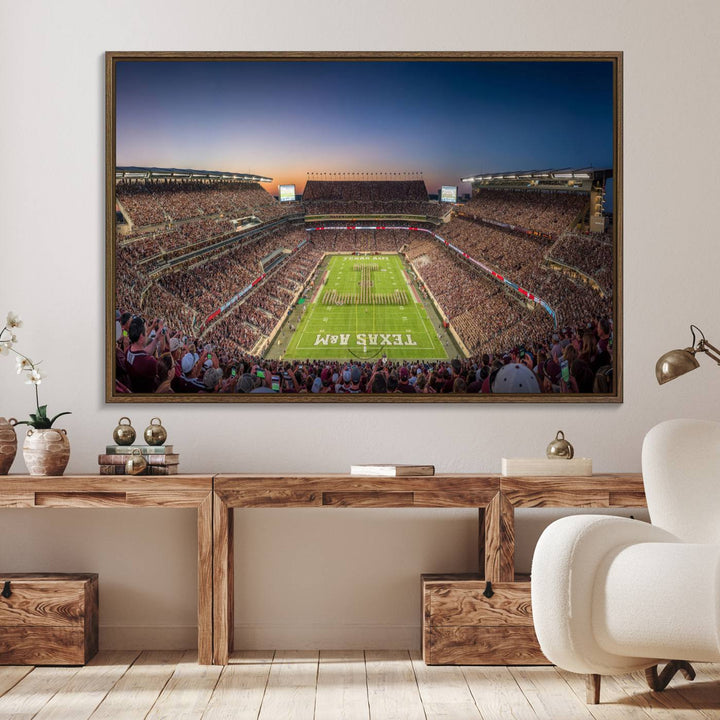 Kyle Field Wall Art Print | Large Texas A&M Aggies Football Canvas Print for Sports Enthusiasts | Framed, Ready-to-Hang Stadium Decor