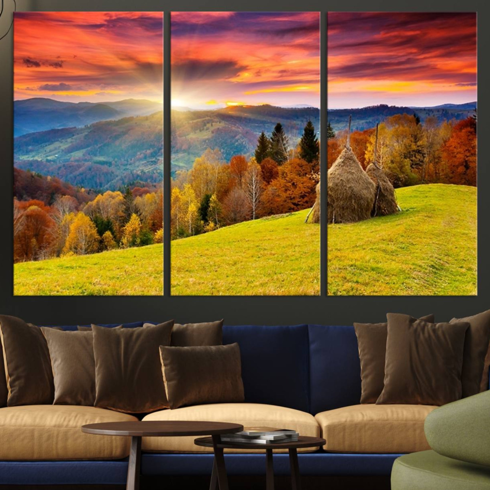 57627-MGV-CV-36X24-Landscape View Sunset Wall Art Landscape Canvas Print All Tones of Green at Sunset Landscape