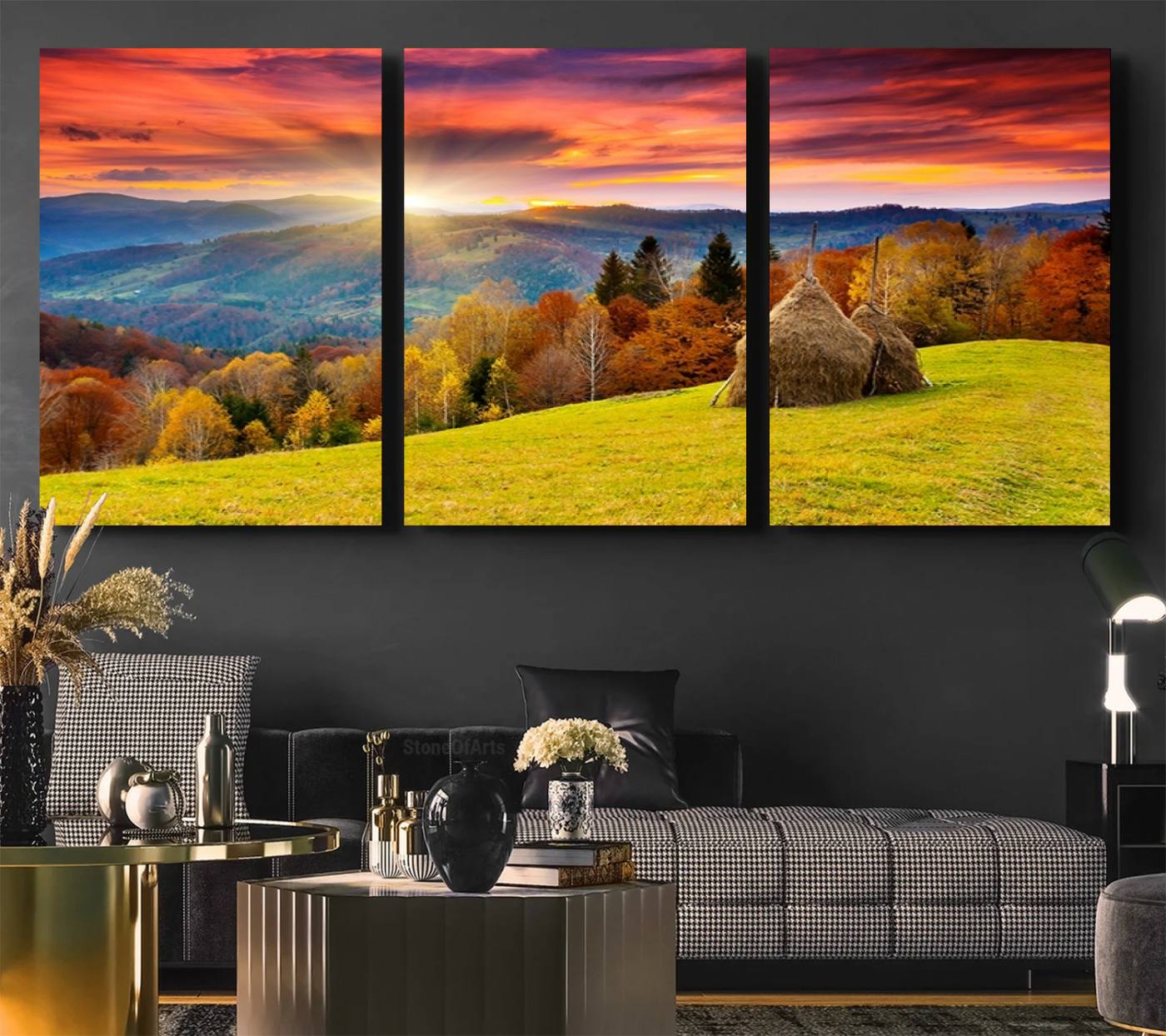 57627-MGV-CV-36X24-Landscape View Sunset Wall Art Landscape Canvas Print All Tones of Green at Sunset Landscape
