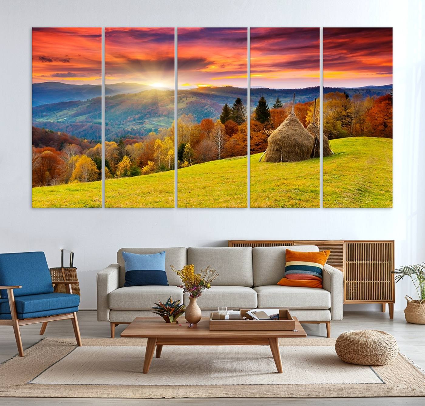 57627-MGV-CV-36X24-Landscape View Sunset Wall Art Landscape Canvas Print All Tones of Green at Sunset Landscape