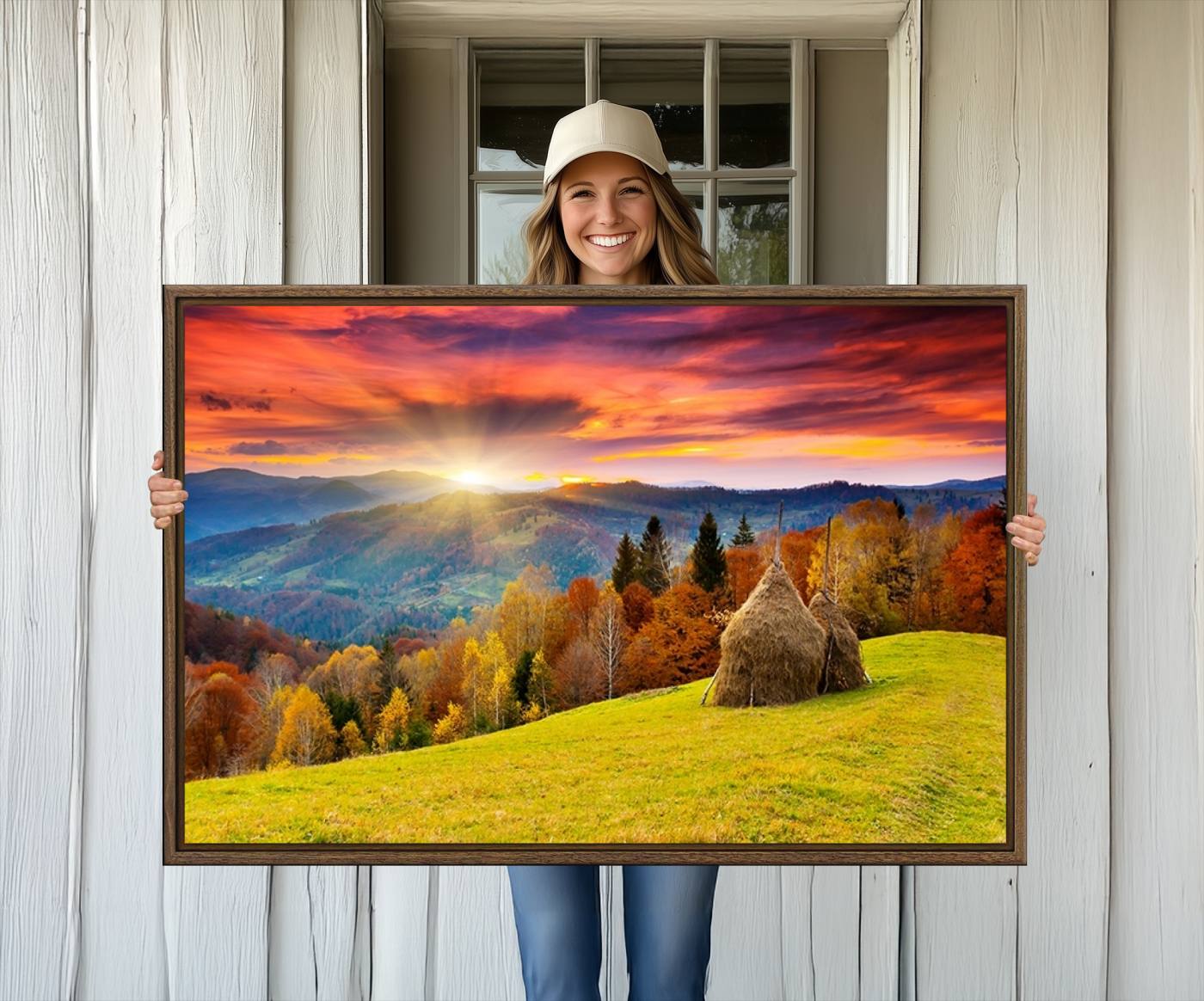 57627-MGV-CV-36X24-Landscape View Sunset Wall Art Landscape Canvas Print All Tones of Green at Sunset Landscape