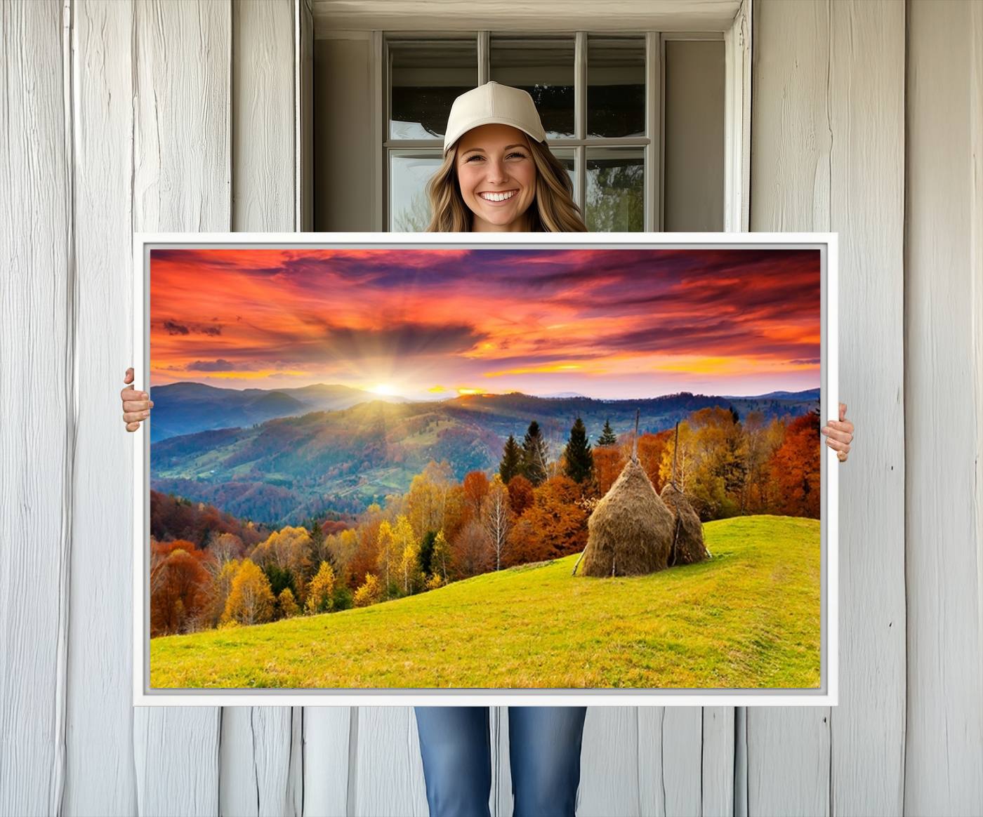 57627-MGV-CV-36X24-Landscape View Sunset Wall Art Landscape Canvas Print All Tones of Green at Sunset Landscape