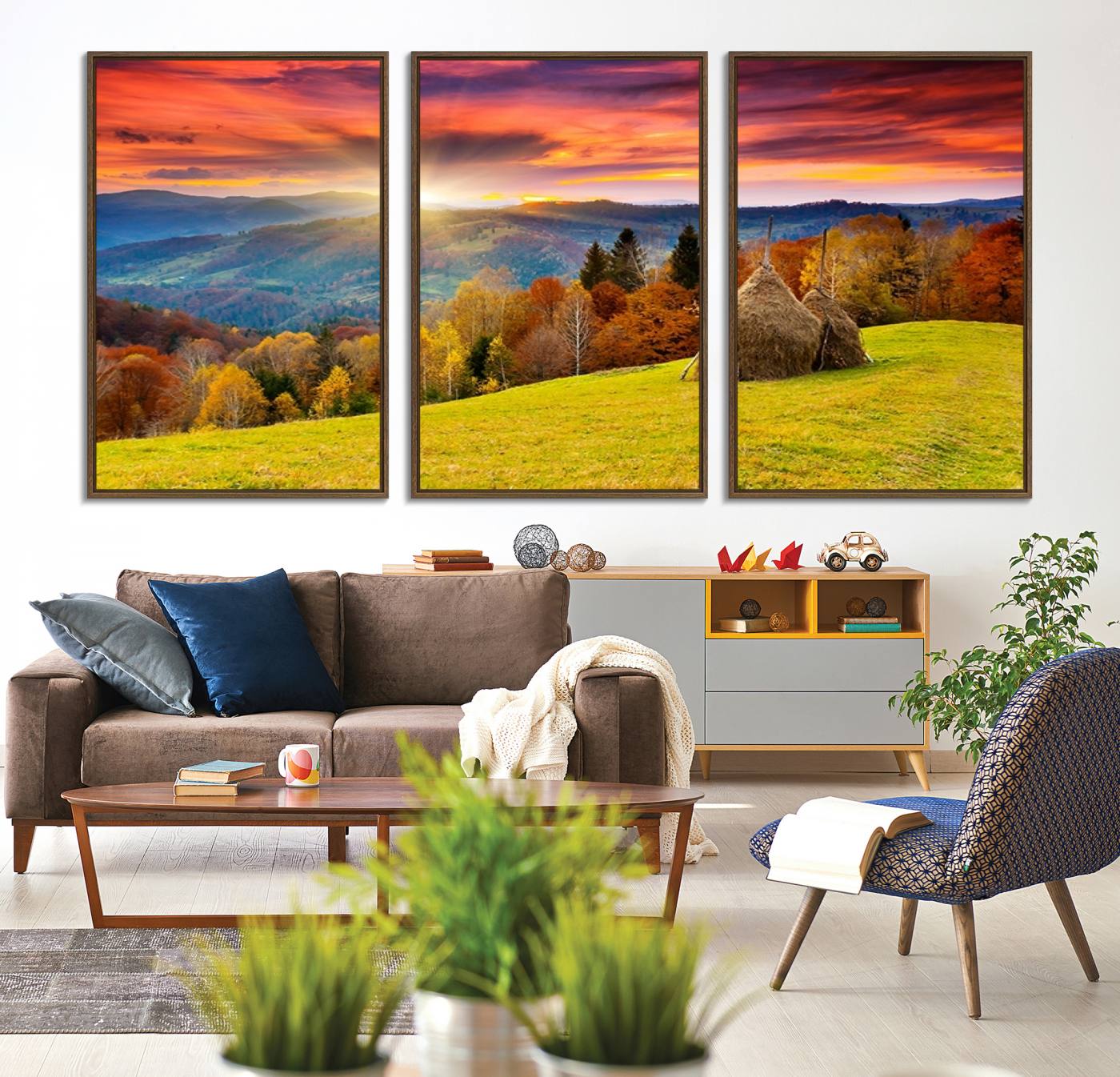 57627-MGV-CV-36X24-Landscape View Sunset Wall Art Landscape Canvas Print All Tones of Green at Sunset Landscape
