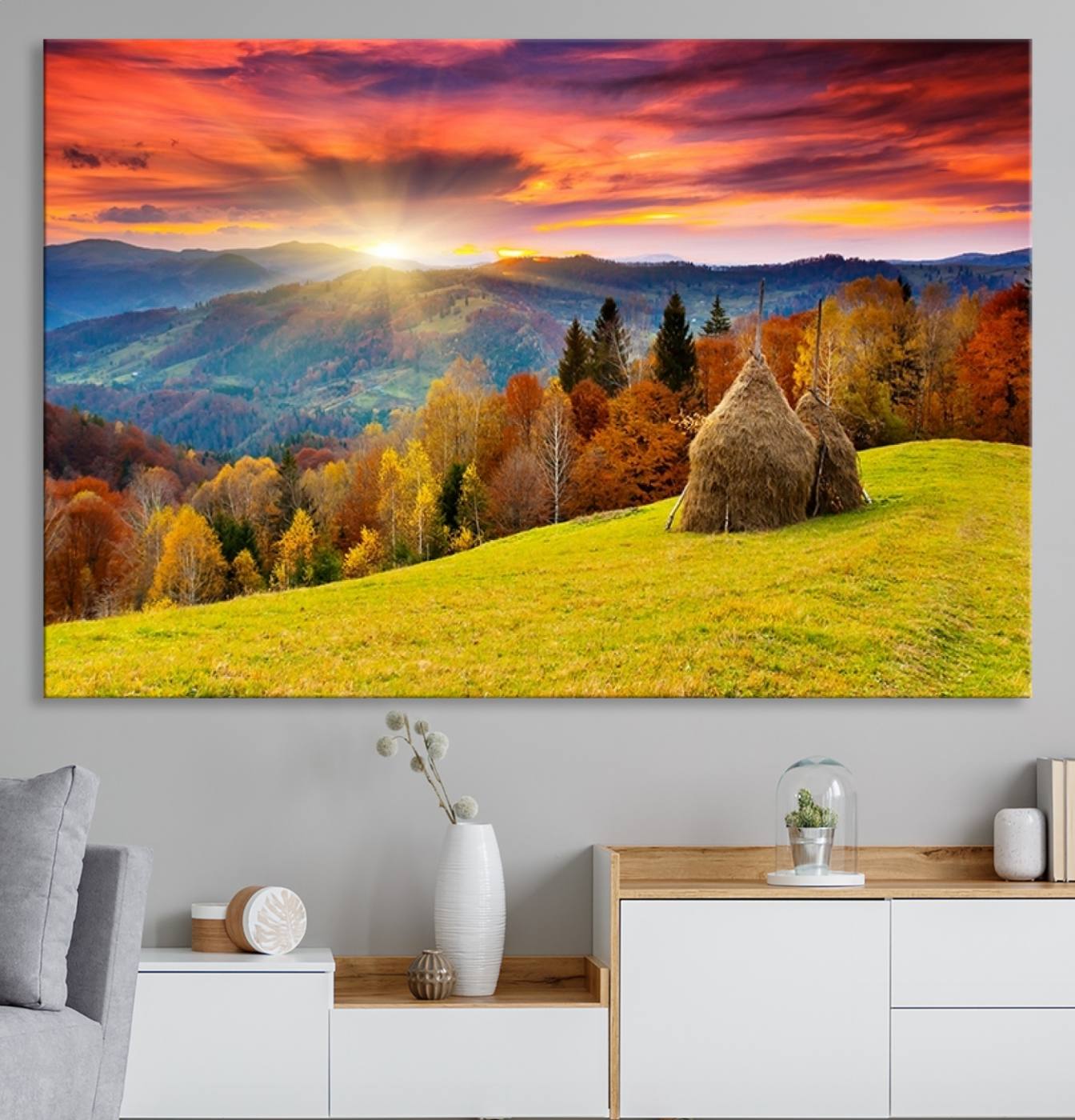 57627-MGV-CV-36X24-Landscape View Sunset Wall Art Landscape Canvas Print All Tones of Green at Sunset Landscape