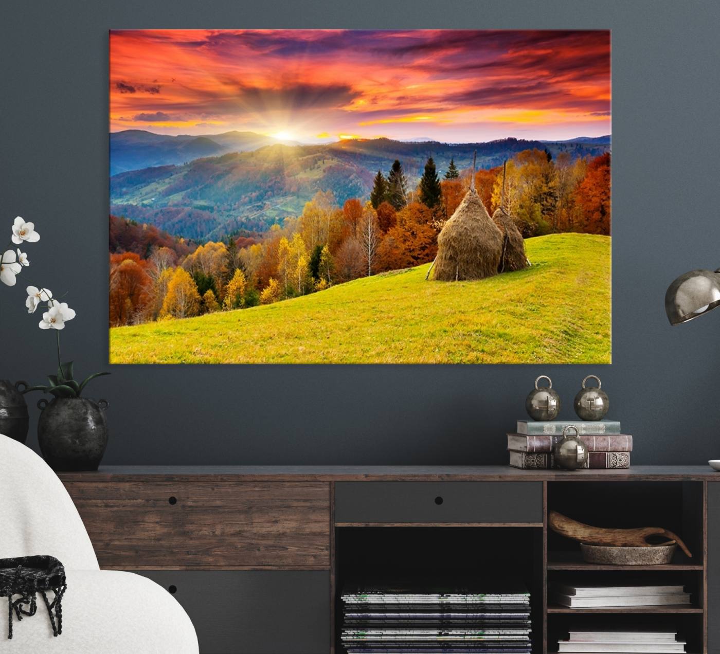 57627-MGV-CV-36X24-Landscape View Sunset Wall Art Landscape Canvas Print All Tones of Green at Sunset Landscape