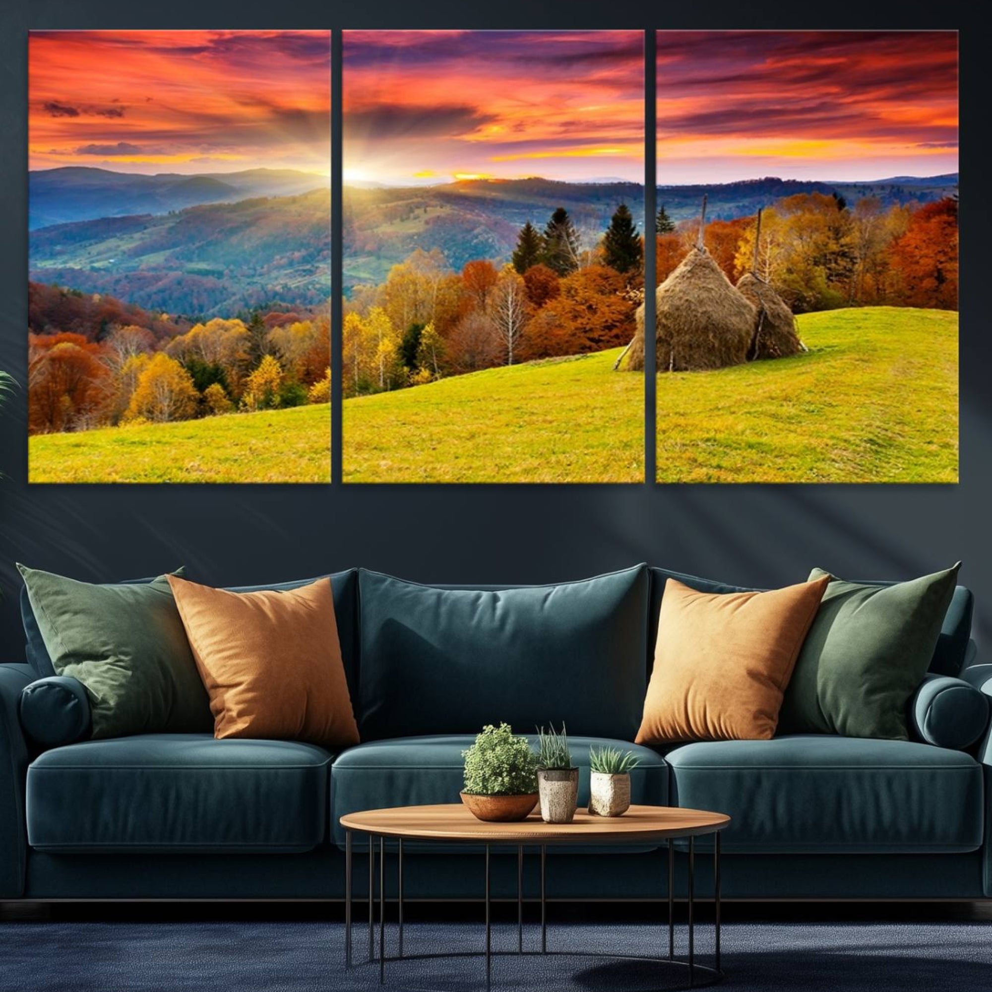 57627-MGV-CV-36X24-Landscape View Sunset Wall Art Landscape Canvas Print All Tones of Green at Sunset Landscape