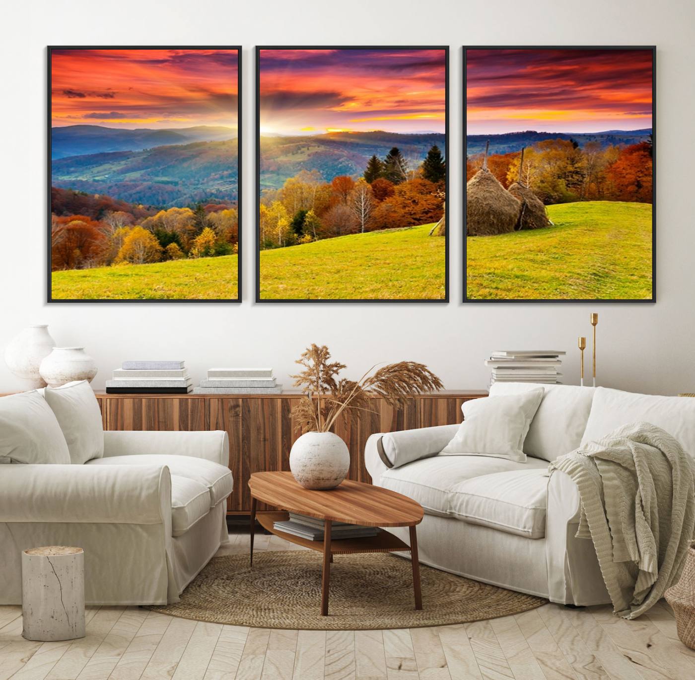 57627-MGV-FC-60X30-3P_Black-Landscape View Sunset Wall Art Landscape Canvas Print All Tones of Green at Sunset Landscape