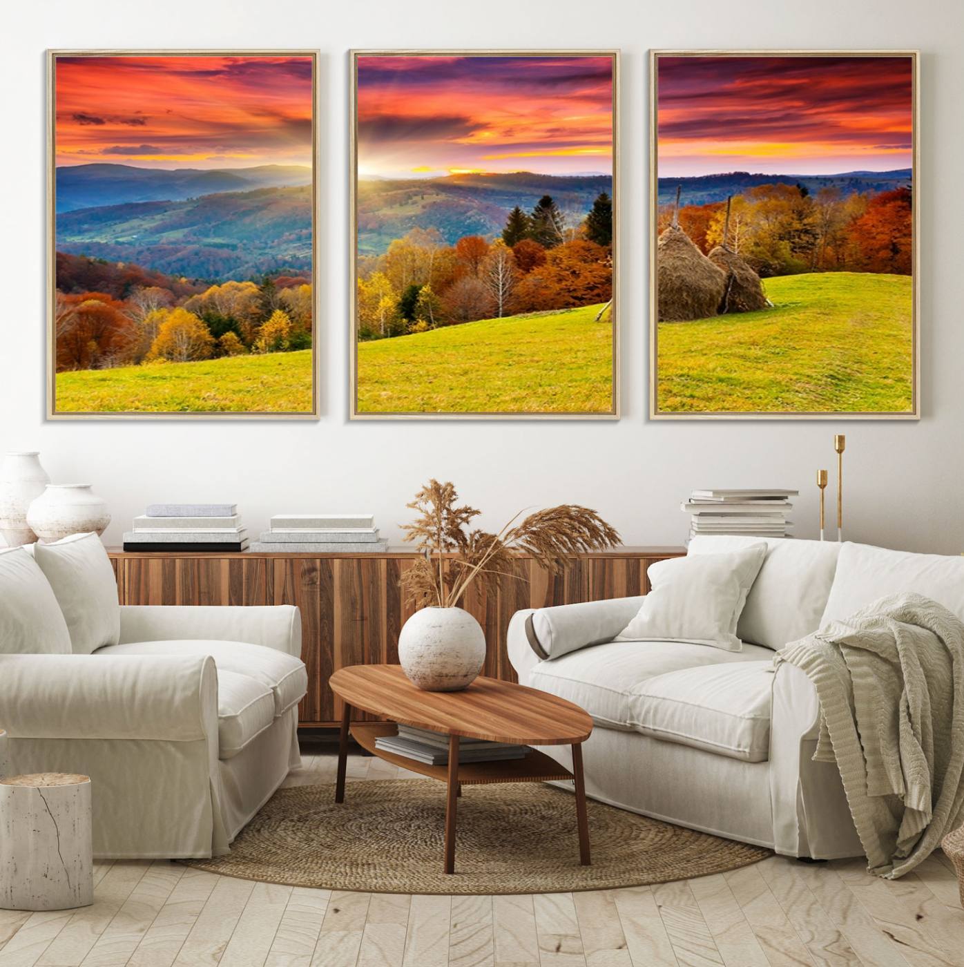 57627-MGV-FC-60X30-3P_Natural-Landscape View Sunset Wall Art Landscape Canvas Print All Tones of Green at Sunset Landscape