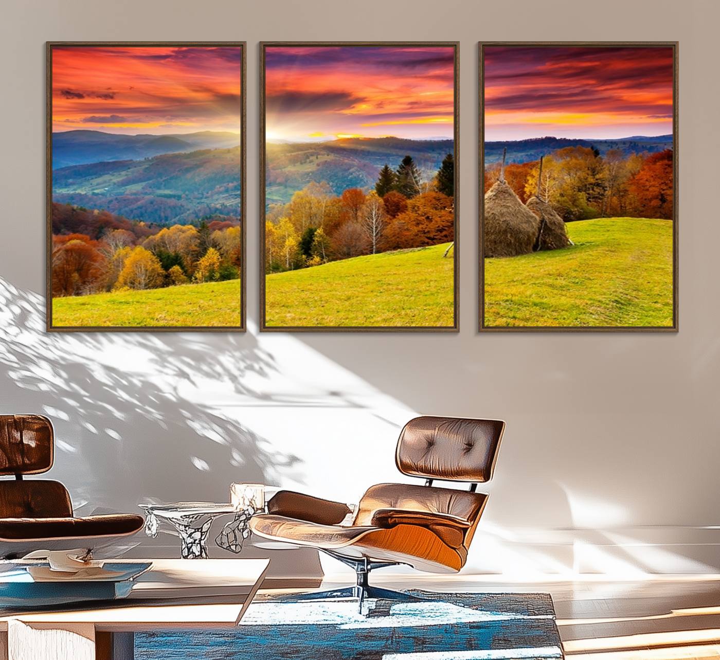 57627-MGV-FC-60X30-3P_Walnut-Landscape View Sunset Wall Art Landscape Canvas Print All Tones of Green at Sunset Landscape
