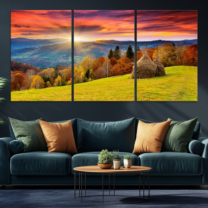 Landscape View Sunset Wall Art Landscape Canvas Print All Tones of Green at Sunset Landscape