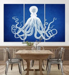 Large 3-Panel Blue Octopus Canvas Wall Art | Coastal Marine Life Artwork for Living Room, Bedroom, or Office | Ready-to-Hang Nautical Wall