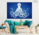 Large 3-Panel Blue Octopus Canvas Wall Art | Coastal Marine Life Artwork for Living Room, Bedroom, or Office | Ready-to-Hang Nautical Wall