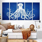 Large 3-Panel Blue Octopus Canvas Wall Art | Coastal Marine Life Artwork for Living Room, Bedroom, or Office | Ready-to-Hang Nautical Wall