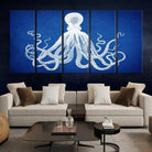 Large 3-Panel Blue Octopus Canvas Wall Art | Coastal Marine Life Artwork for Living Room, Bedroom, or Office | Ready-to-Hang Nautical Wall