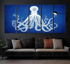 Large 3-Panel Blue Octopus Canvas Wall Art | Coastal Marine Life Artwork for Living Room, Bedroom, or Office | Ready-to-Hang Nautical Wall