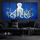 Edit-Images-Large 3-Panel Blue Octopus Canvas Wall Art | Coastal Marine Life Artwork for Living Room, Bedroom, or Office | Ready-to-Hang Nautical Wall