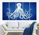 Edit-Images-Large 3-Panel Blue Octopus Canvas Wall Art | Coastal Marine Life Artwork for Living Room, Bedroom, or Office | Ready-to-Hang Nautical Wall