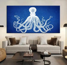 Large 3-Panel Blue Octopus Canvas Wall Art | Coastal Marine Life Artwork for Living Room, Bedroom, or Office | Ready-to-Hang Nautical Wall