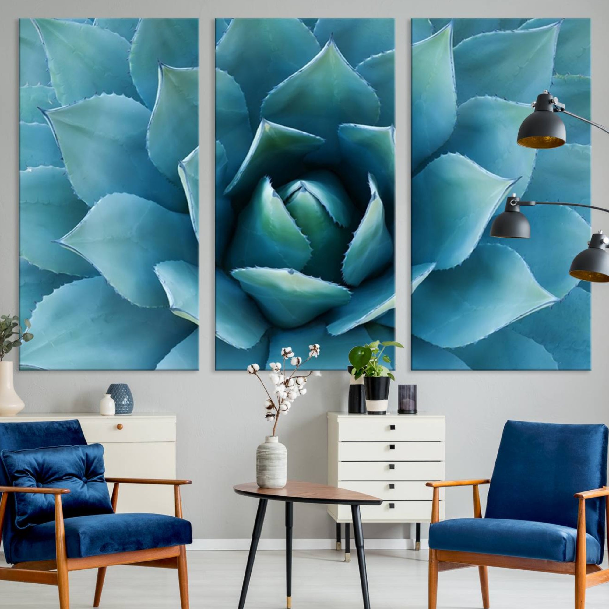 51723-MGV-CV-36X24-Large Agave Succulent Canvas Wall Art | Botanical Close-Up Print for Modern Living Room, Office, and