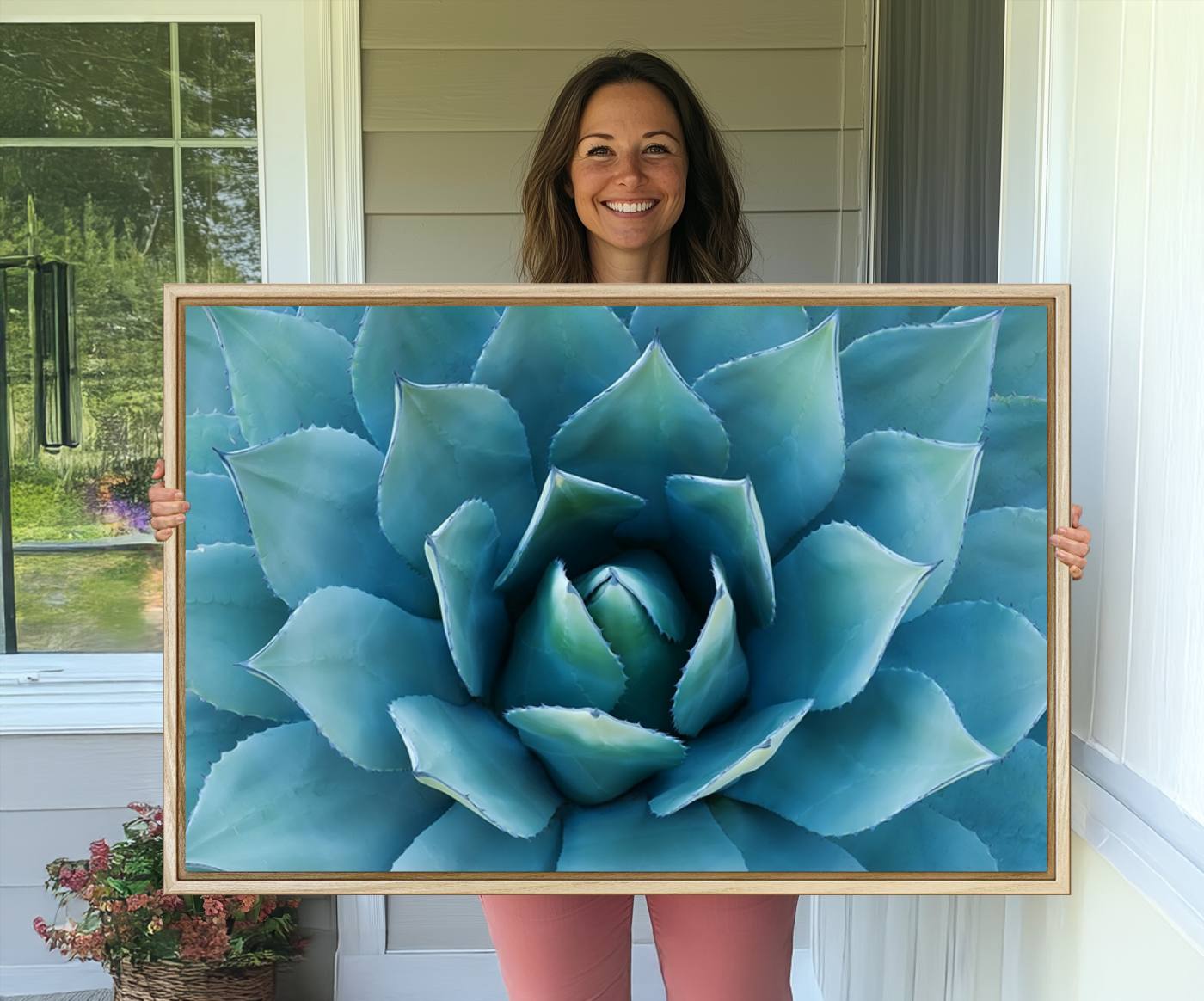 51723-MGV-CV-36X24-Large Agave Succulent Canvas Wall Art | Botanical Close-Up Print for Modern Living Room, Office, and