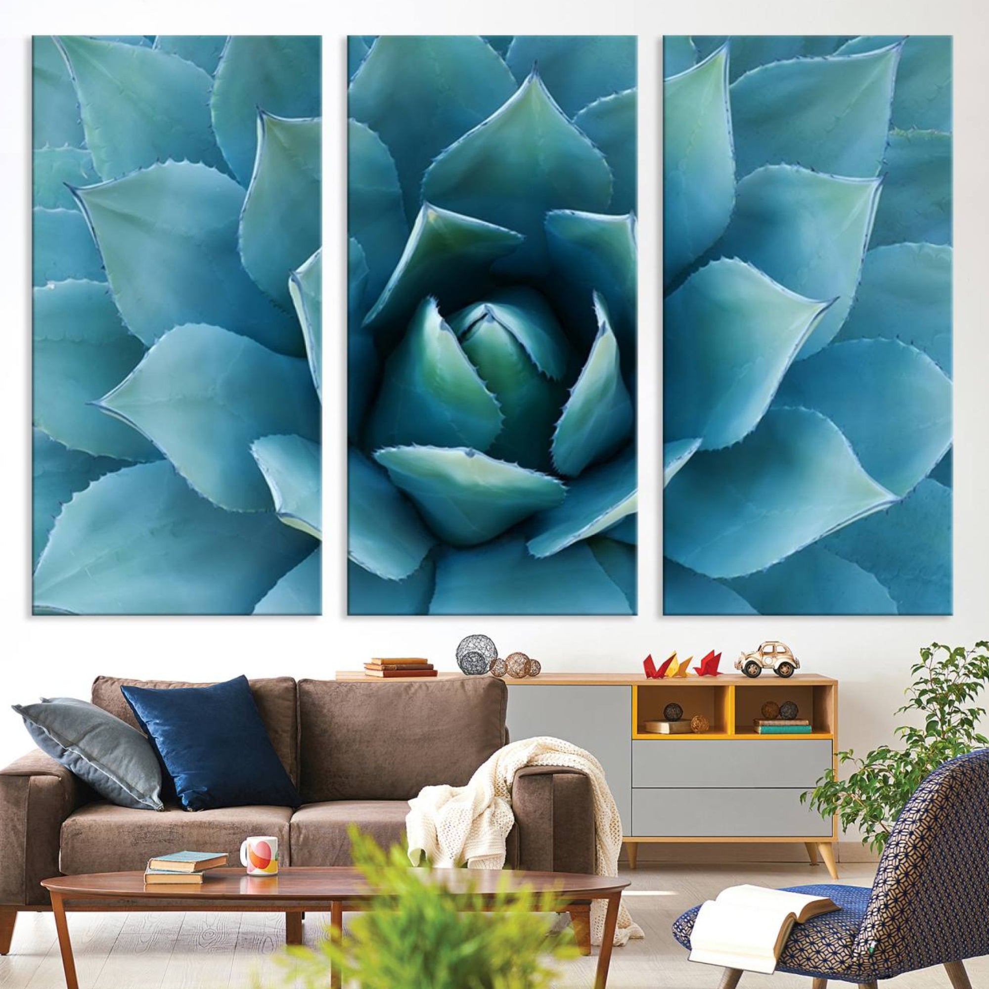 51723-MGV-CV-36X24-Large Agave Succulent Canvas Wall Art | Botanical Close-Up Print for Modern Living Room, Office, and