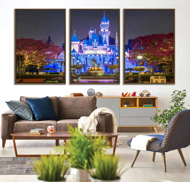 66710-MGV-FC-60X30-3P_Walnut-Large Disney Castle Wall Art Canvas Print - Magic Kingdom Kids Room Decoration Disney World Christmas Home Decor