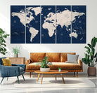 17866-MGV-CV-36X24-Large Modern World Map Wall Art Canvas Print | 3 Panel Vintage Map for Living Room, Office, or Study | Beige and Navy World Map Art, Ready