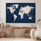 17866-MGV-FC-36X24_Black-Large Modern World Map Wall Art Canvas Print | 3 Panel Vintage Map for Living Room, Office, or Study | Beige and Navy World Map Art, Ready