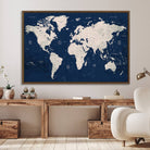 17866-MGV-FC-36X24_Walnut-Large Modern World Map Wall Art Canvas Print | 3 Panel Vintage Map for Living Room, Office, or Study | Beige and Navy World Map Art, Ready
