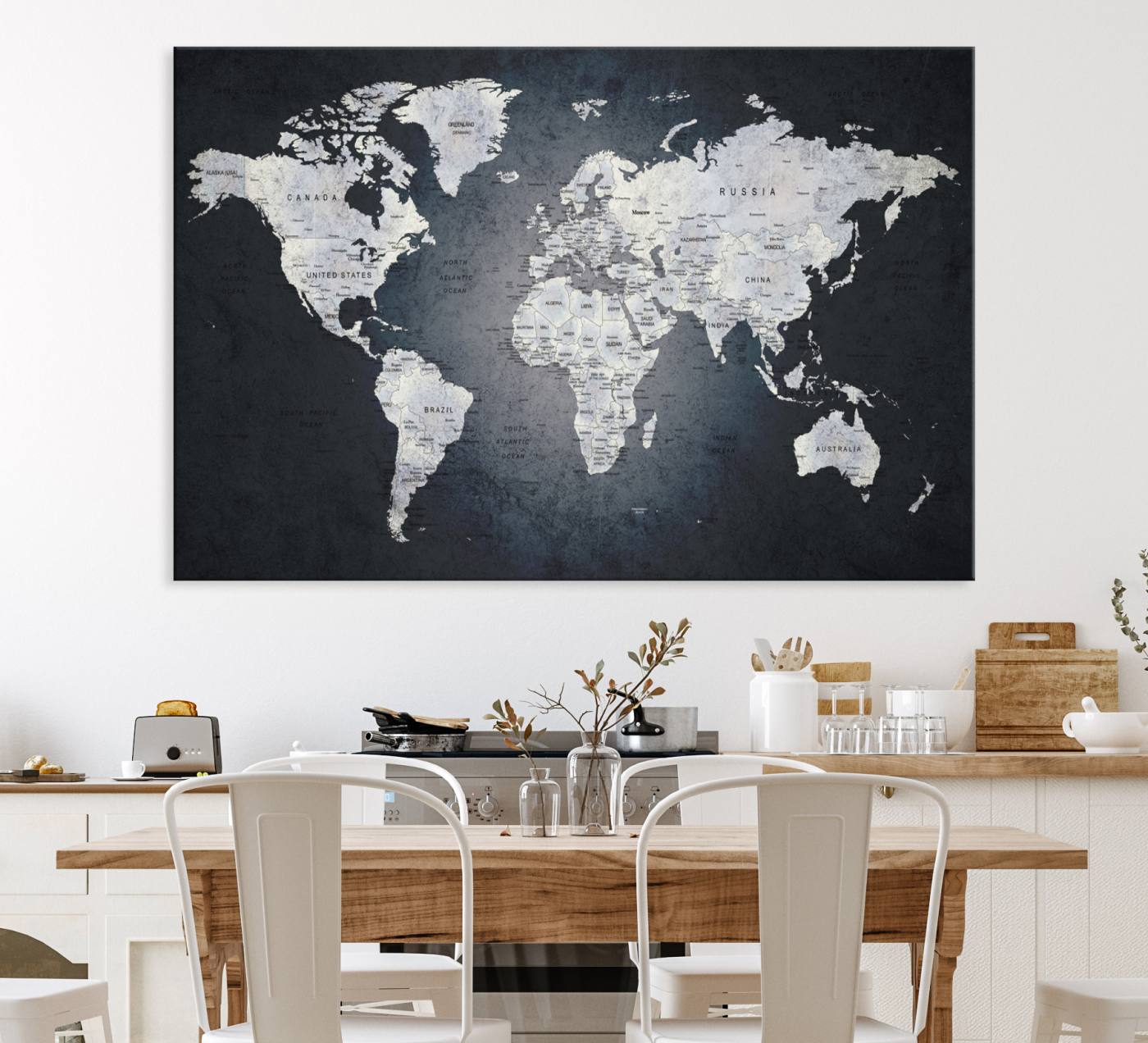 19124-MGV-CV-36X24-Large Wall Art Push Pin World Map Canvas Print