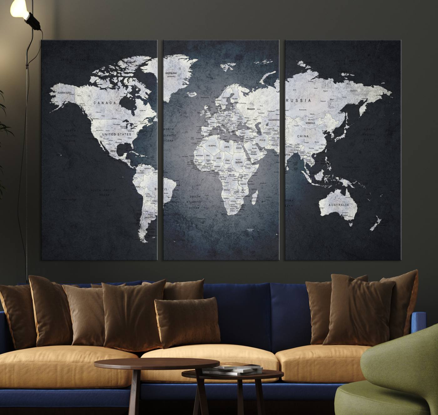 19124-MGV-CV-36X24-Large Wall Art Push Pin World Map Canvas Print
