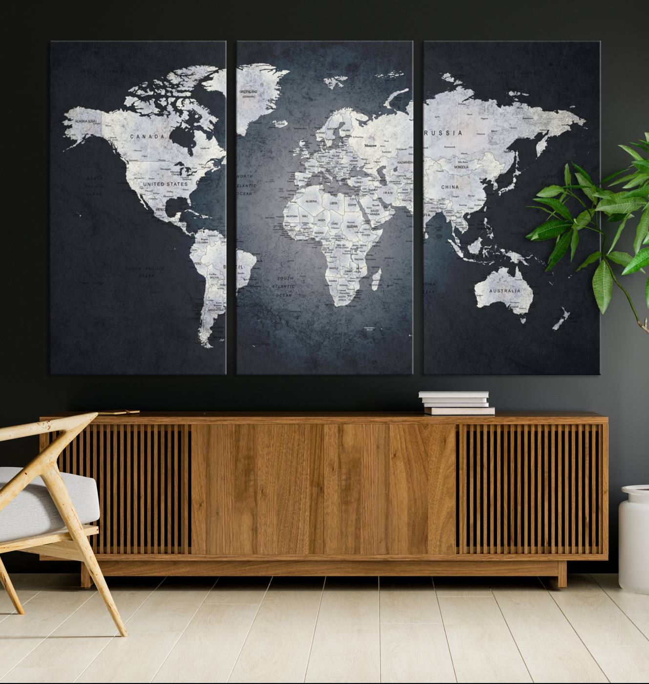 19124-MGV-CV-36X24-Large Wall Art Push Pin World Map Canvas Print