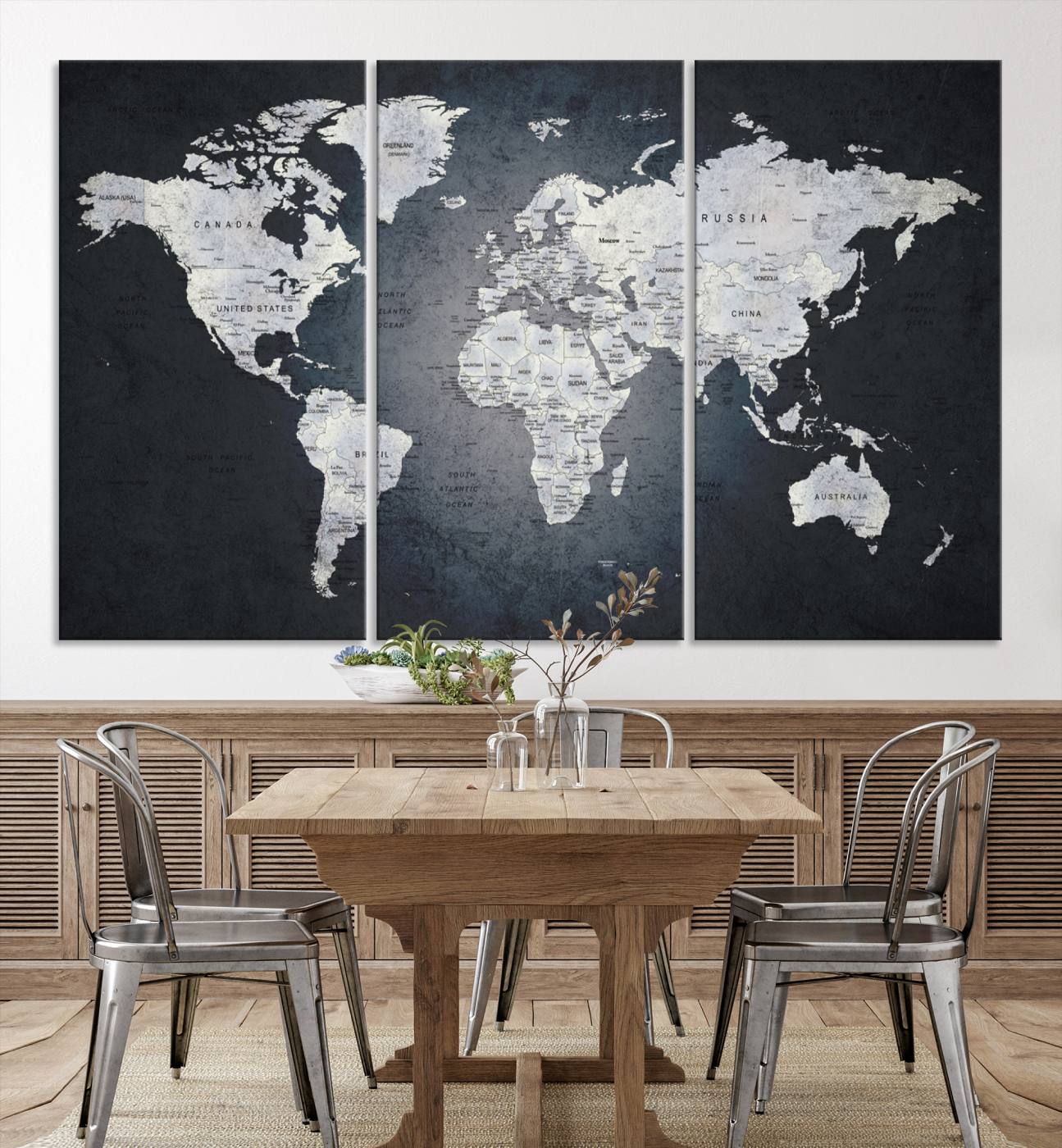 19124-MGV-CV-36X24-Large Wall Art Push Pin World Map Canvas Print