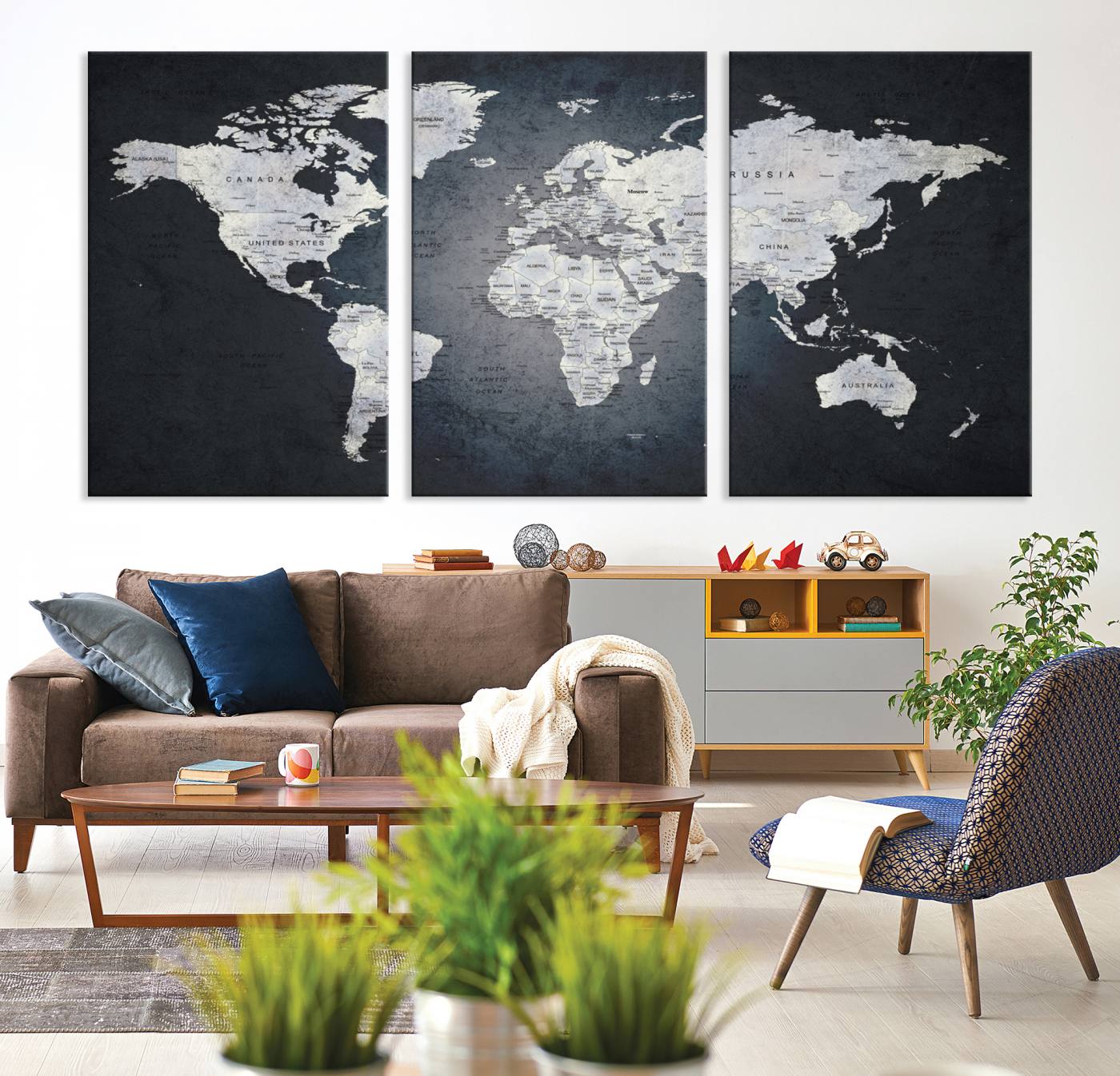 19124-MGV-CV-36X24-Large Wall Art Push Pin World Map Canvas Print