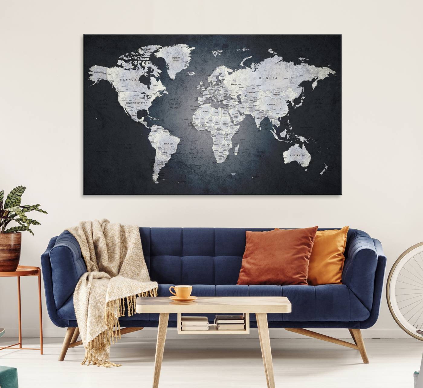 19124-MGV-CV-36X24-Large Wall Art Push Pin World Map Canvas Print