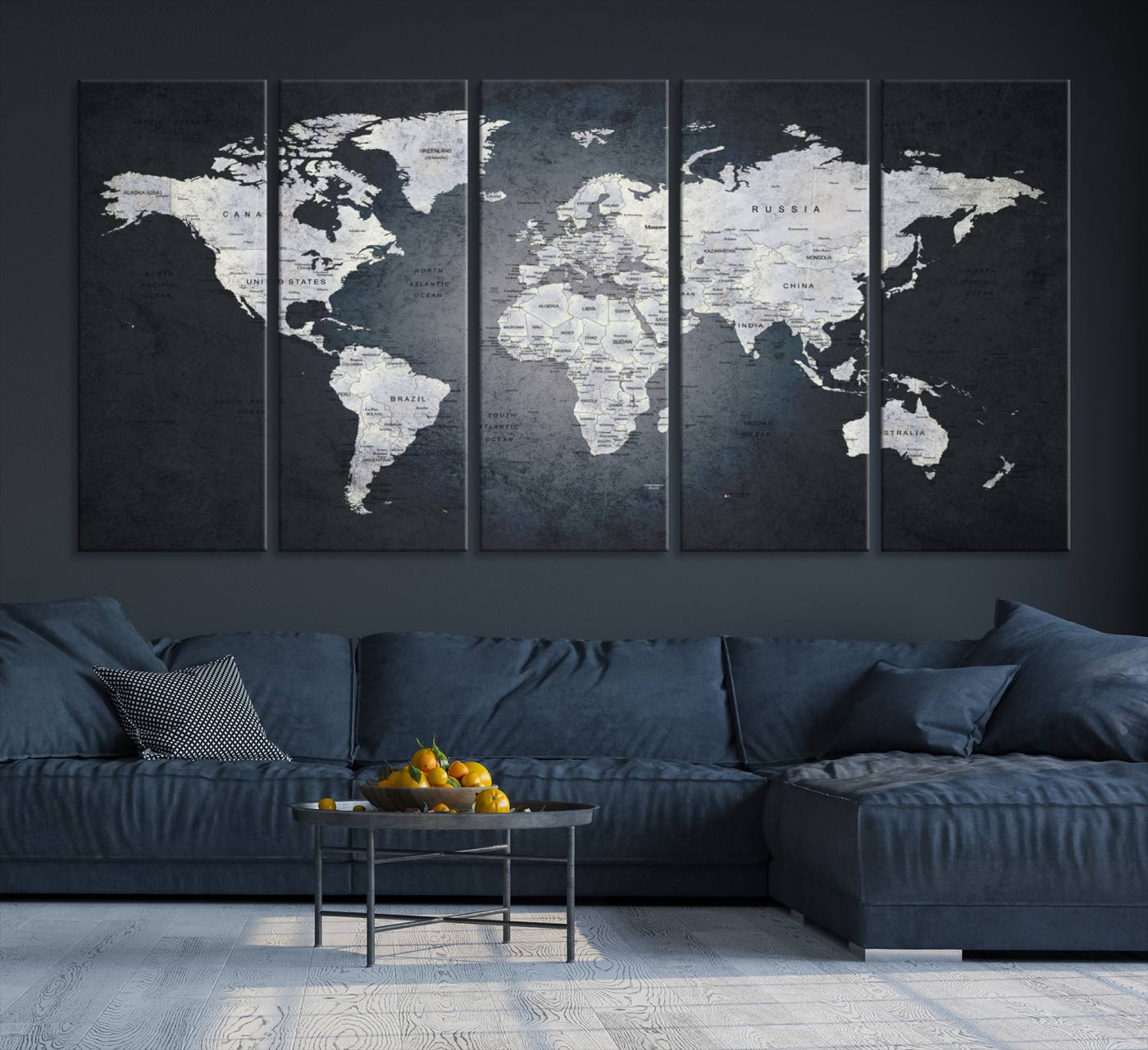 19124-MGV-CV-36X24-Large Wall Art Push Pin World Map Canvas Print