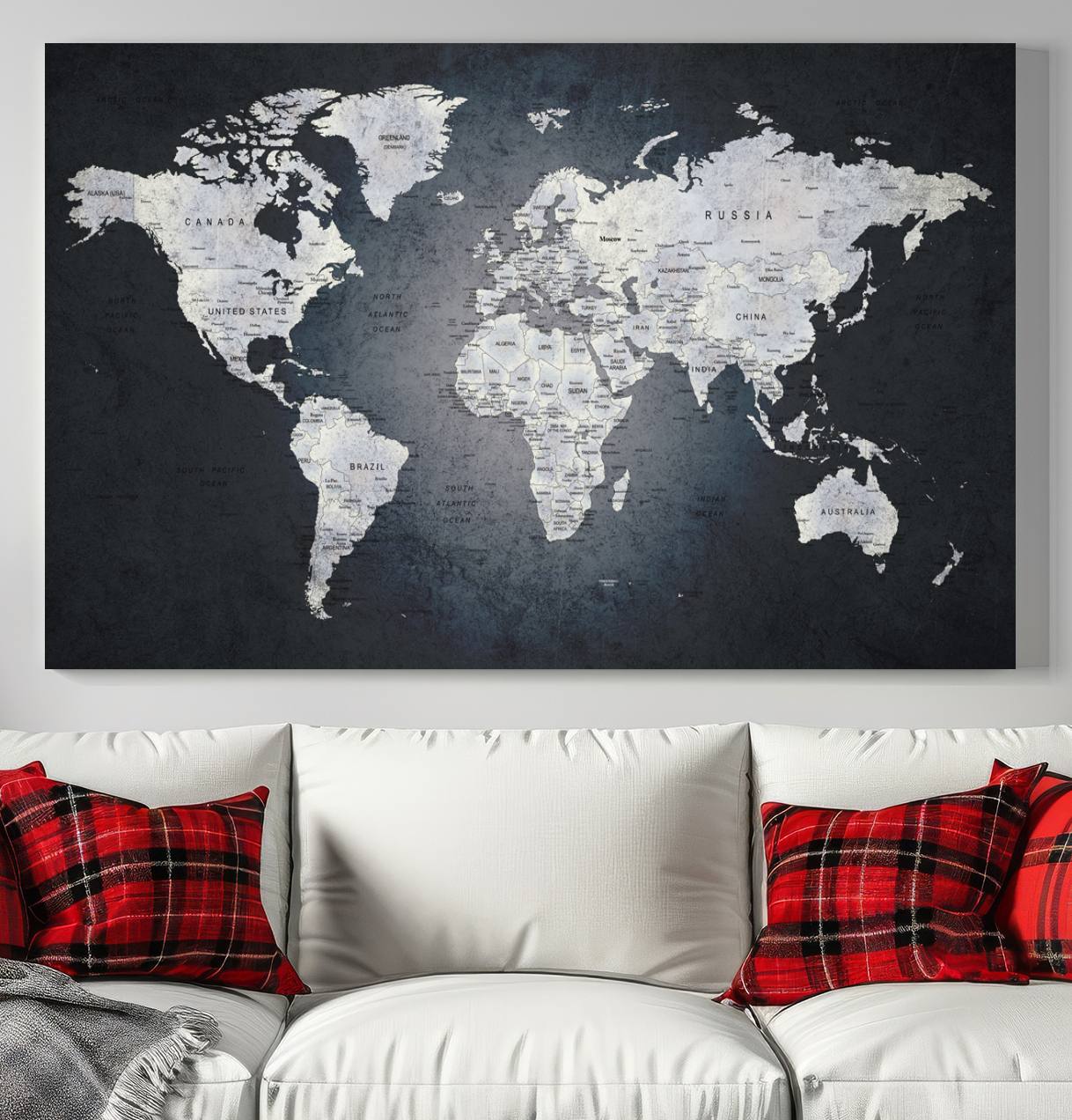 19124-MGV-CV-36X24-Large Wall Art Push Pin World Map Canvas Print