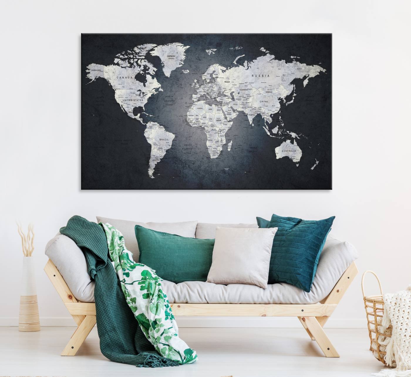 19124-MGV-CV-36X24-Large Wall Art Push Pin World Map Canvas Print